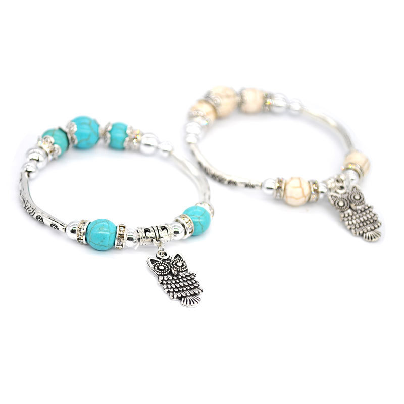 

Natural turquoise beads bracelet owl single ring bracelet female bracelet accessories