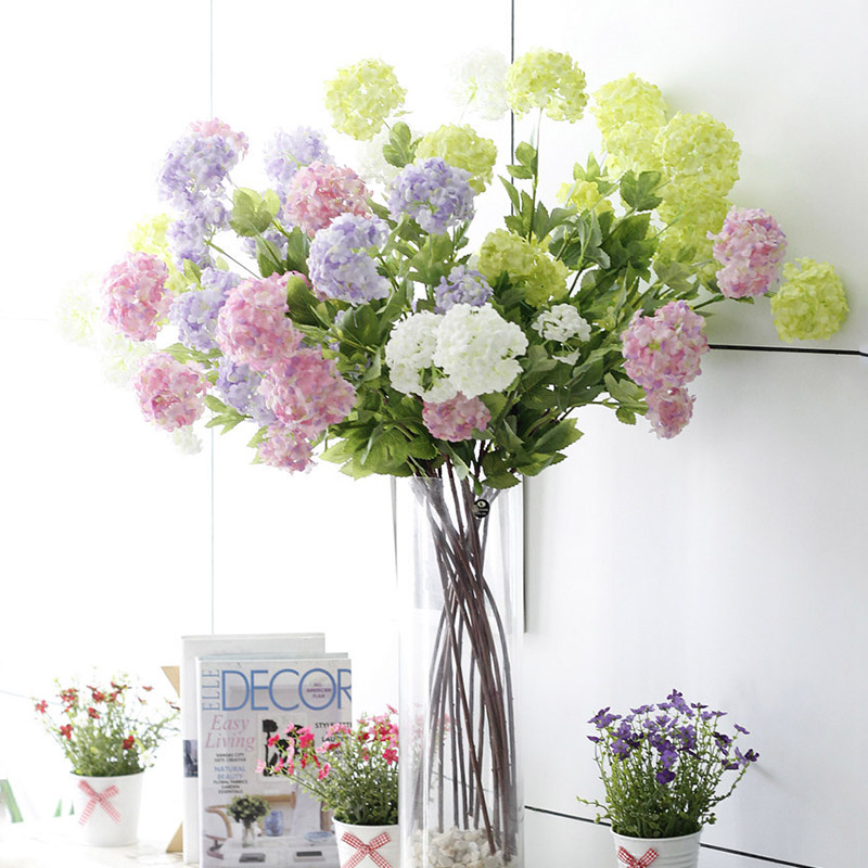 

4 Heads 85cm Snowball Hydrangea Artificial Silk Flowers Wedding Christmas Living Room Decoration with Artificial Leaves A7710, Green