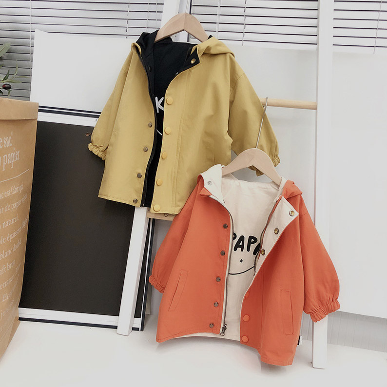 

Kids Brand Coat Girls Designer Windbreaker Childrens Coats on Both Sides Letters and Cartoon Prints Top New Fashion Style, Khaki