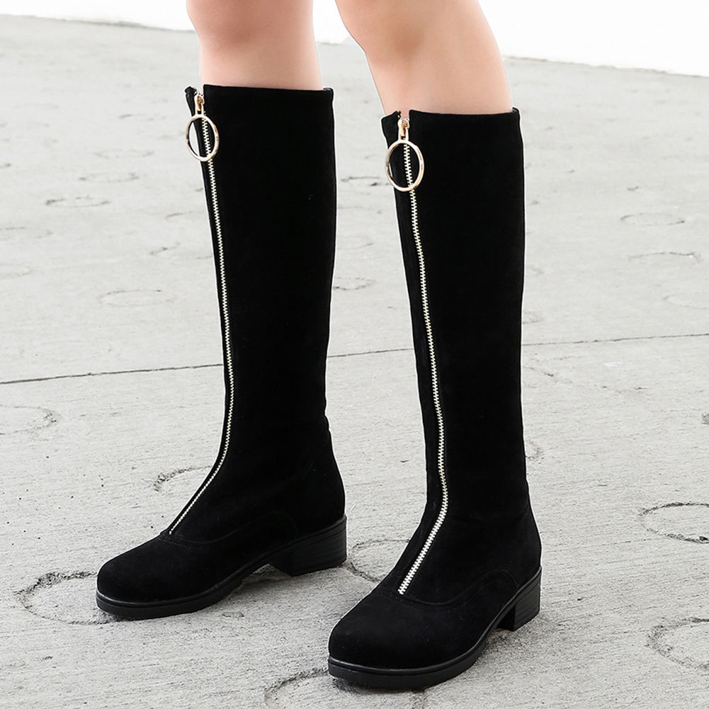 

Hot Sale- Fashion Zip Up knee-high Boots Woman Shoes Wholesale Winter Shoes Woman Equestrian Boots, Black