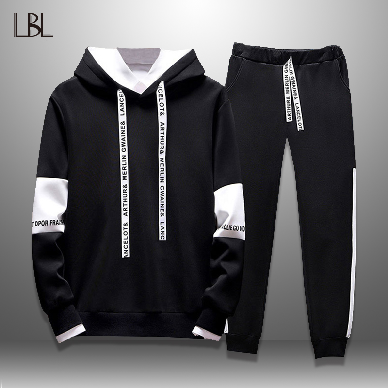 

LBL Casual Tracksuit Men Spring Autumn Hoodie Set Men' Sportswear Letter Printed Sweat Suit Man Two Piece Mens Fitness Clothing, Mt201 dark blue