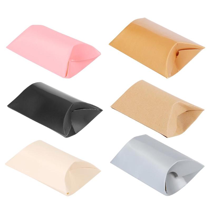 

10pcs Plain Color Pillow Shape Christmas Candy Gift Boxes Guests Packaging Boxes Gift Bag Christmas Party Kids