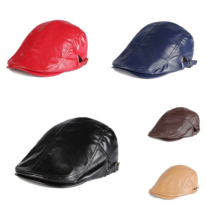Women Men Newsboy Beret Cap Solid Genuine Leather Casquette Artist Gangster Travel Cabbie Gatsby Hat