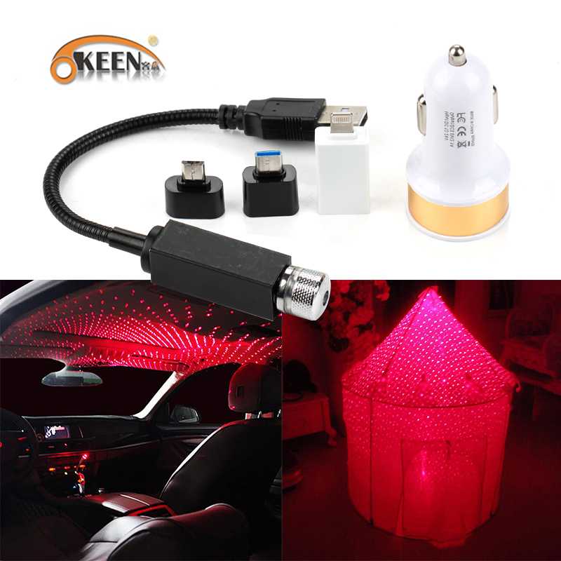 

OKEEN Universal LED Car Roof Star Night Lights Interior Ambient Atmosphere Galaxy Lamp USB Plug Light Decoration Light