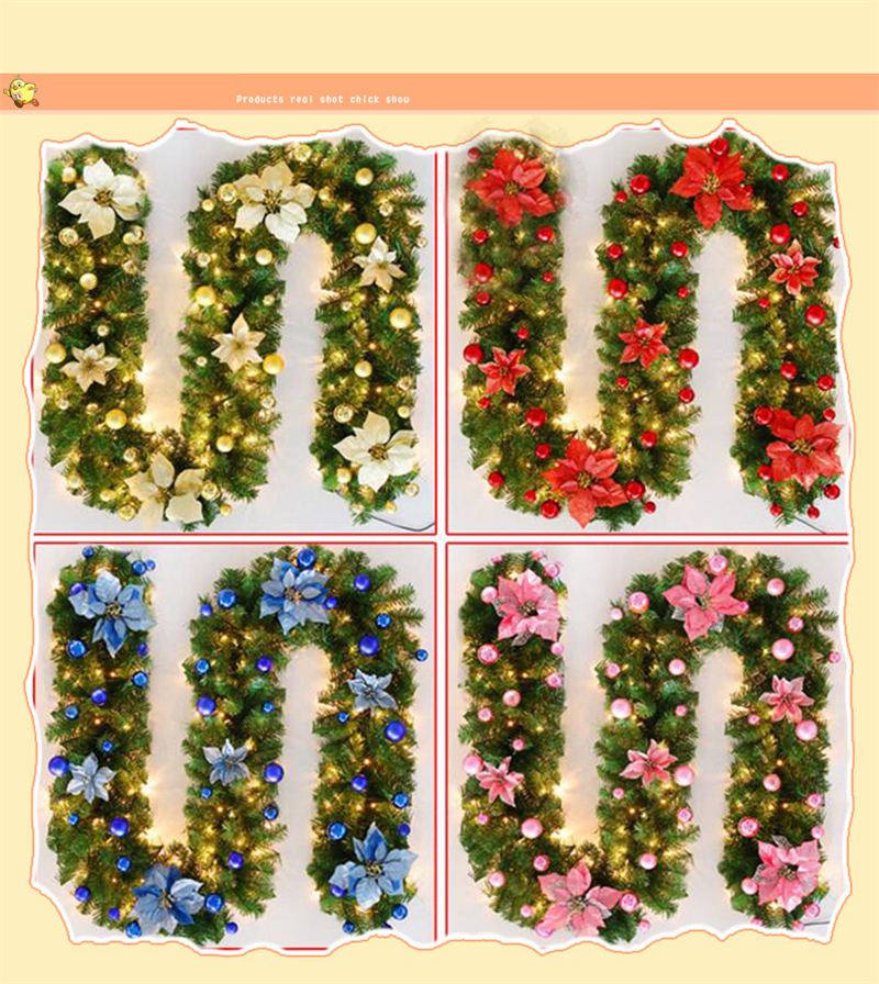 

Christmas garland green Christmas rattan with bows LED lights Xmas decoration supplies New Year Natal Ornaments for home4302468