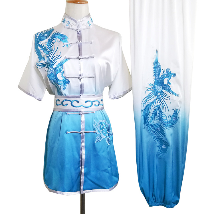

Chinese Wushu uniform Kungfu clothes Martial arts suit taolu outfit Traditional Routine costume Embroider for men women boy girl kids adults, Blue