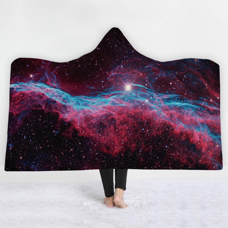 

Starry Sky Universe Printed Warm Soft Fluffy Hooded Wearable Blanket Throw Poncho Adult Manta Para Sofa Fleece Deken