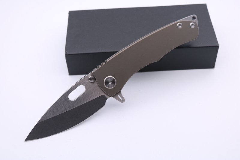 

High Quality Custom DSK Folding Pocket Knife 8Cr13Mov Blade Bronze Anodized Titanium Handle Tactical Survival Knives Outdoor Camping Knife