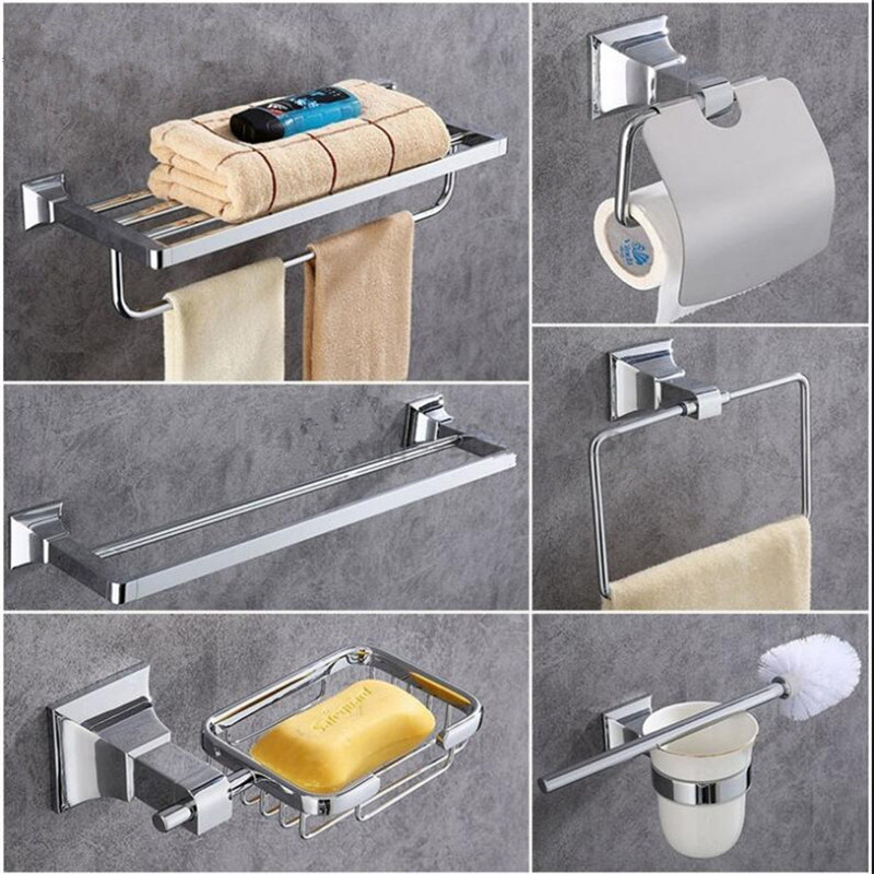 

Brass Bathroom Accessories Set Chrome Towel Rack Toilet Brush Holder Paper Holder Towel Bar Robe Hooks Bath Hardware Set