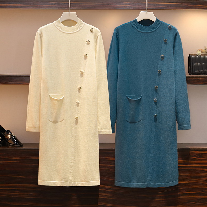 

4XL Autumn Winter Solid Knitted Sweater Dresses Women Fashion Loose Pullover Pocket Female Knitting Dresses Vestidos Feminino, Beige