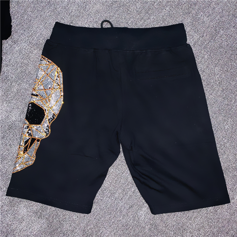 Beach Shorts Men Summer Skulls Rhinestones Mens Shorts Straight Comfortable Drawstring Casual Hip Hop Homme Asian Size M-XXXL Y200519