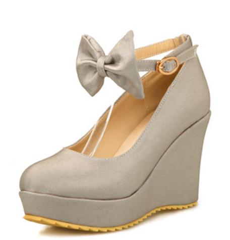 

2019 Women's shoes in Spring and Autumn with New style Slope heel round head bowknot Silk and satin @KL307, Red