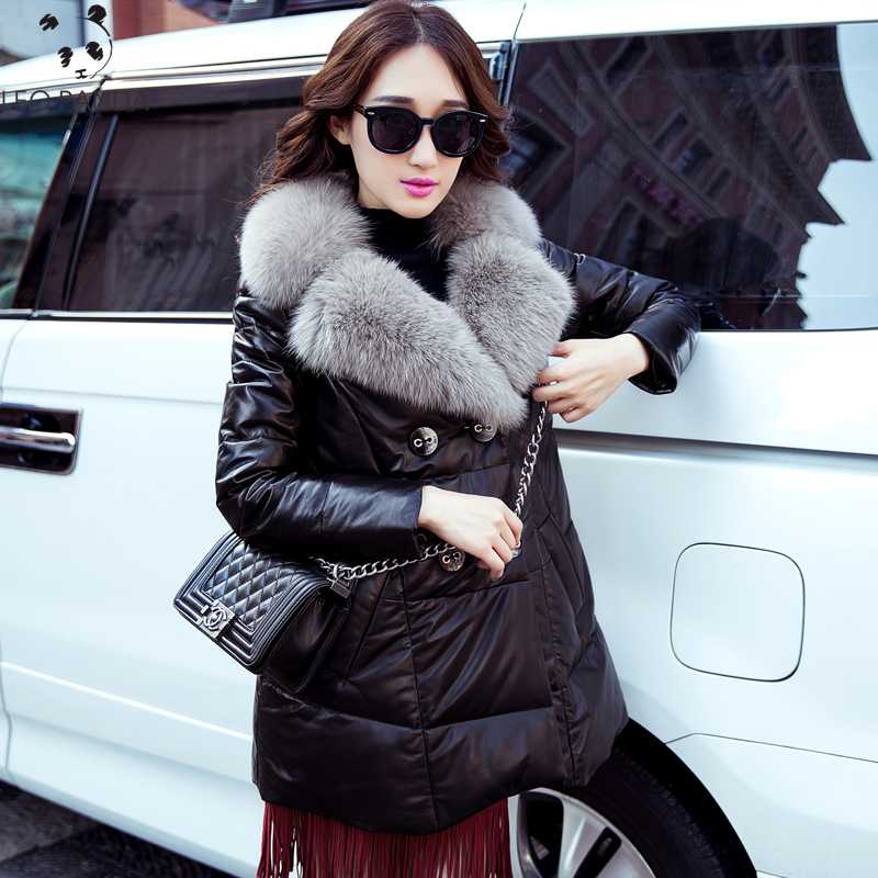

Genuine Leather Jacket 2020 Winter Jacket Women High Quality Real Fur Collar 100% Sheepskin Coat Female Korean Down Jackets, Black