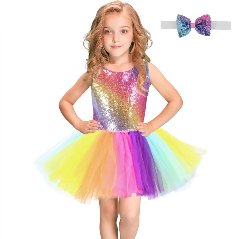 

Rainbow Sequins Tutu Dress for Kids Fashion Backless Sleeveless Tulle Dress Girls Clothes Colorful Children Girl Party 2-8, Td04