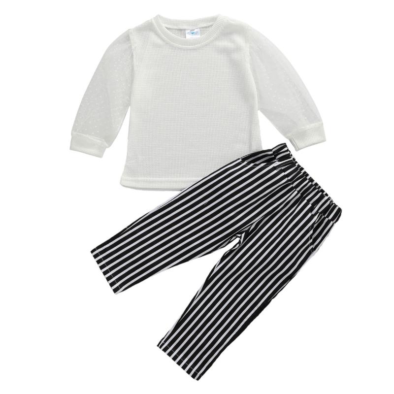 

2020 Baby Summer Clothing Infant Kids Baby Girls 1-6T 2Pcs Set Clothes Perspective Sleeve Sun Protect Tops Shirt Striped Pants, As pic