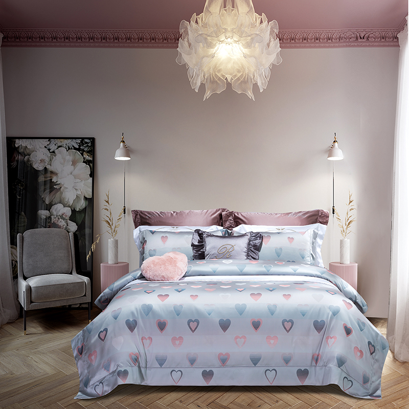 

That Chinese Girl Recommends New Arrival Luxury Romantic Cotton Bedding 4PCS SET With Sheet Duvet Cover Pillowcase, Light blue