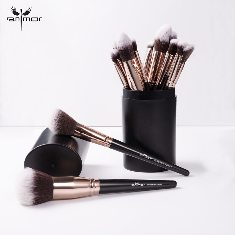 

ANMOR 16Pcs Makeup Brushes Set Powder Blush Fan Brush Eyeshadow Blending Brush Shading Eyebrow Contour Make Up Tool