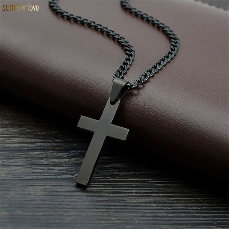 

Fashion Stainless Steel Cross Necklace for Men Women Gold Silver Black Link Chain Jesus Cross Pendant Necklaces Prayer Jewelry