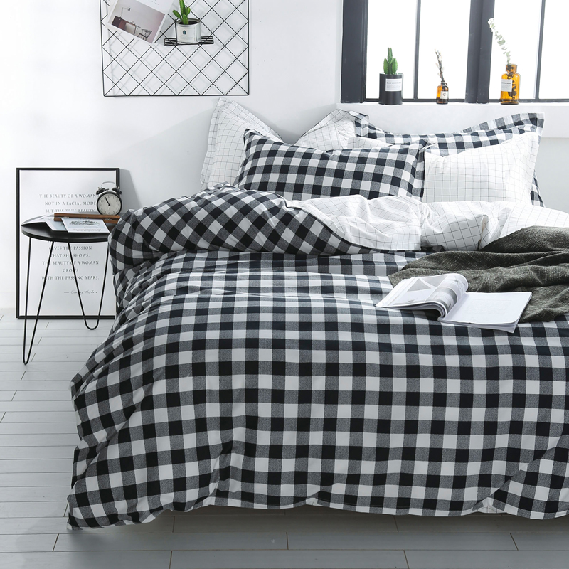 

Black bed set high quality Bedding Comforter Set all Season Bedding Stripe White 100 % Cotton Shell /queen/king