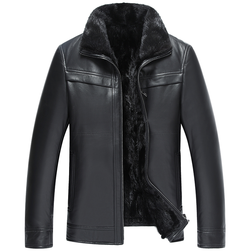 

Genuine Leather Jacket Men Winter Real Coat Mens Short Sheepskin Coat 2019 Chaqueta Cuero Hombre AG806 KJ1116, Black