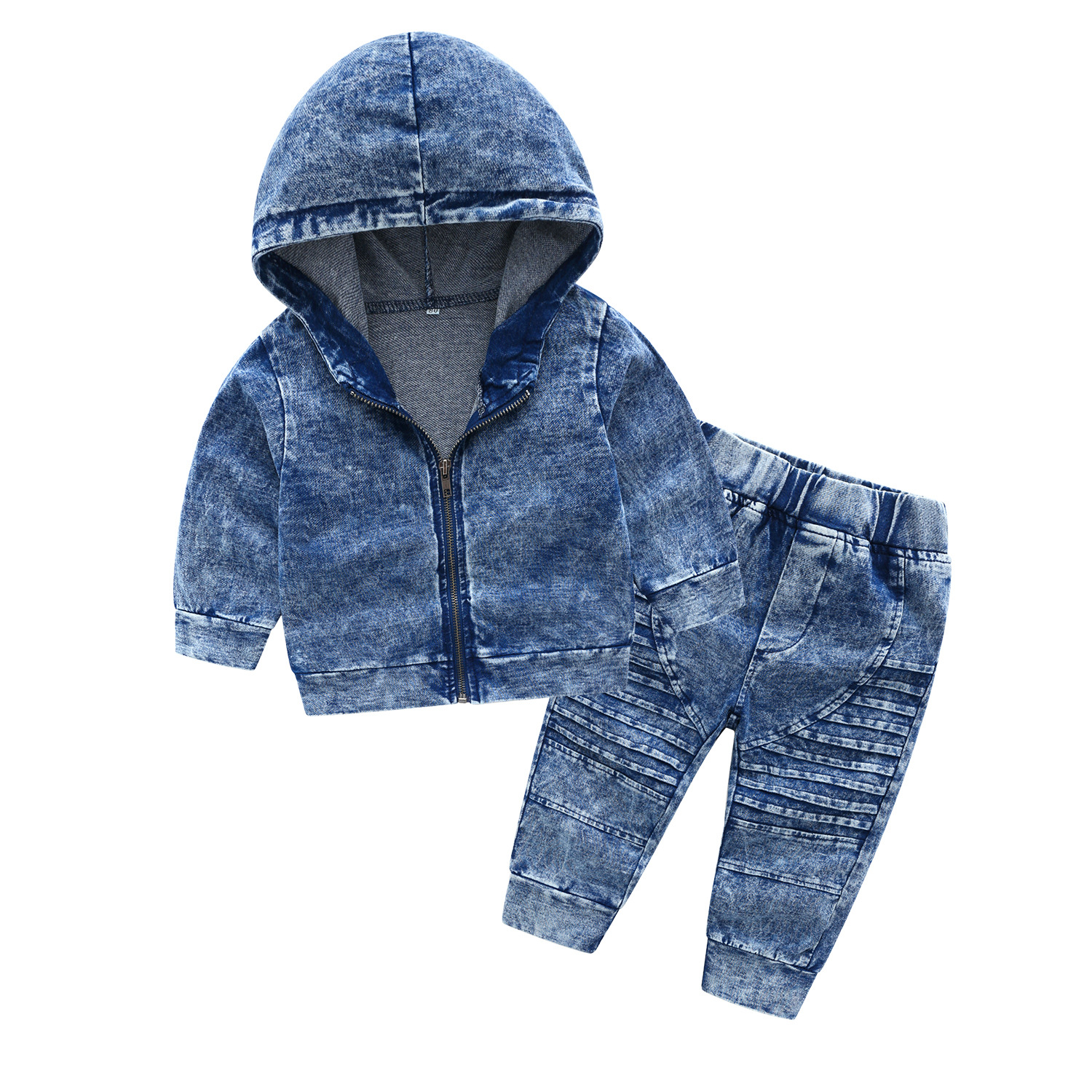 

boy clothing 2 Pieces sets Kids clothing denim spring sets long sleeve hooded zipper coat + pants boy clothing sets, 1 lot=1 sets= coat + pant