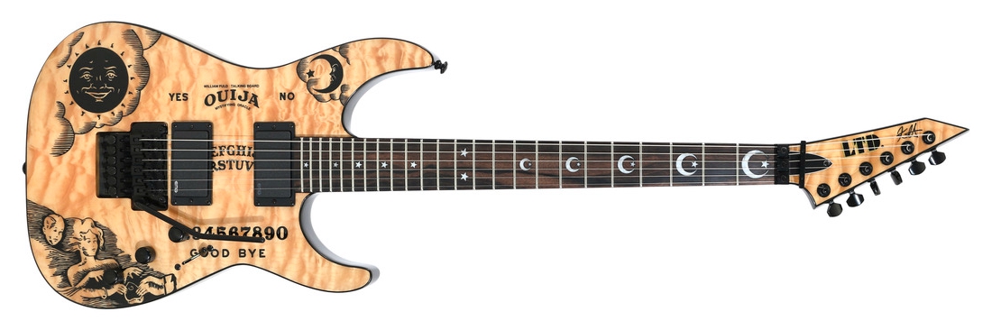 

LTD Kirk Hammett KH Ouija Natural Quilted Maple Top Electric Guitar Reverse Headstock, Floyd Rose Tremolo, Ebony Fretboard, Copy EMG Pickups