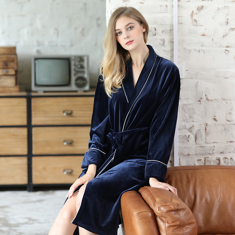 

autumn and winter new gold velvet Korean velvet long-sleeved robe thick warm pajamas ladies home service Schlafanzug, Wine red