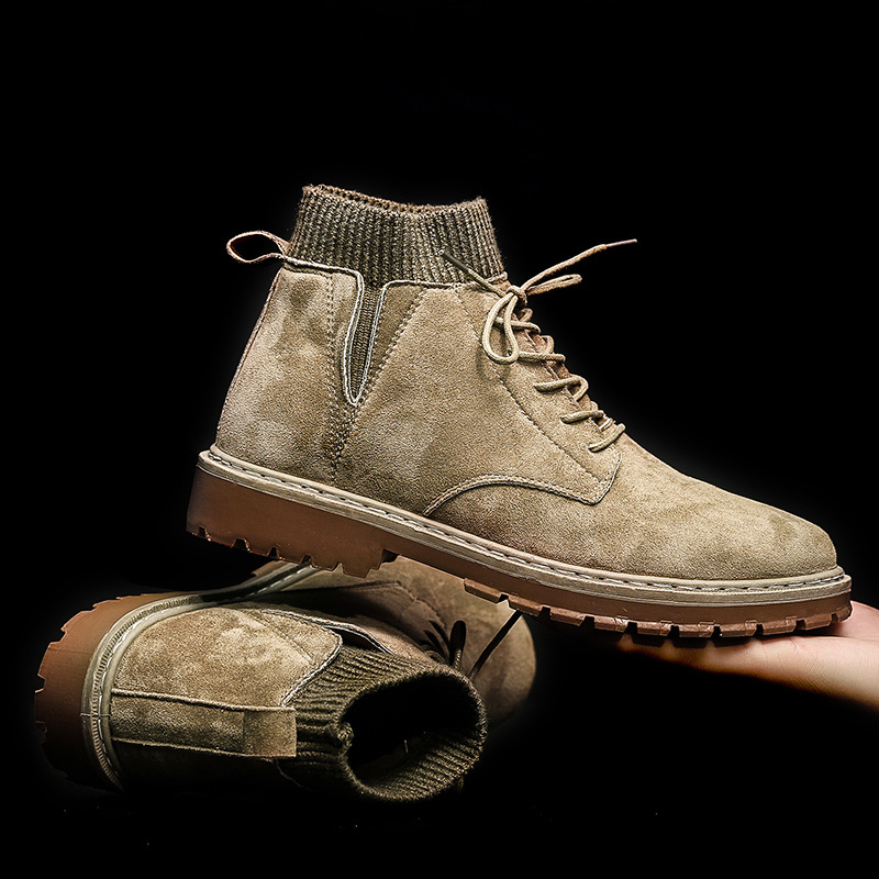 

classical designer retro style vintage London men's shoes casual male high cut skid resistance desert combat shoes Martin solid boots M00239, Black
