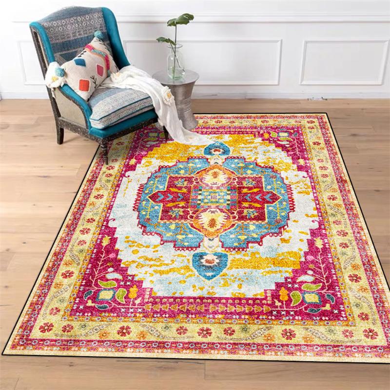 

Rose Red Yellow Blue Geometric Printed Vintage Carpet Ethnic Persian Style Rug For Bedroom Bathroom Rug Doormat Washable, As picture