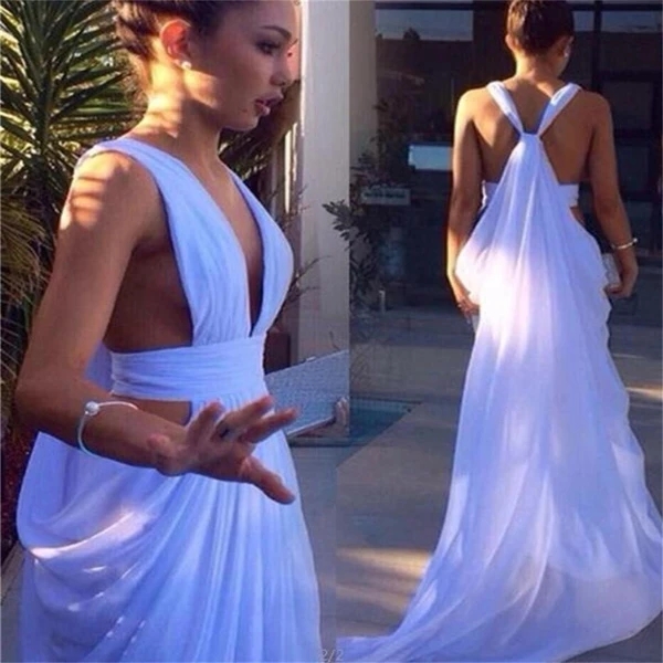 

Long Sexy Pageant 2020 Evening Dress Deep V Neck Chiffon A Line Beaded Belt Beach Formal Party Wear Prom Gowns, Purple