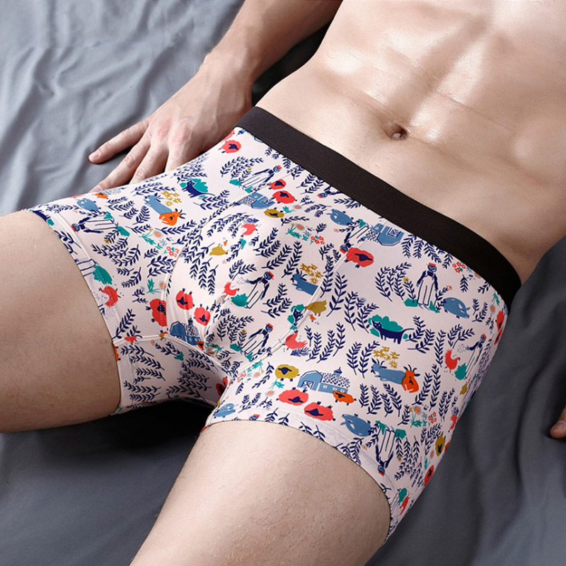 

Men's Underwear Nylon Ice Silk Antibacterial Pants INS Printed Seamless Boxer E2210, 4123