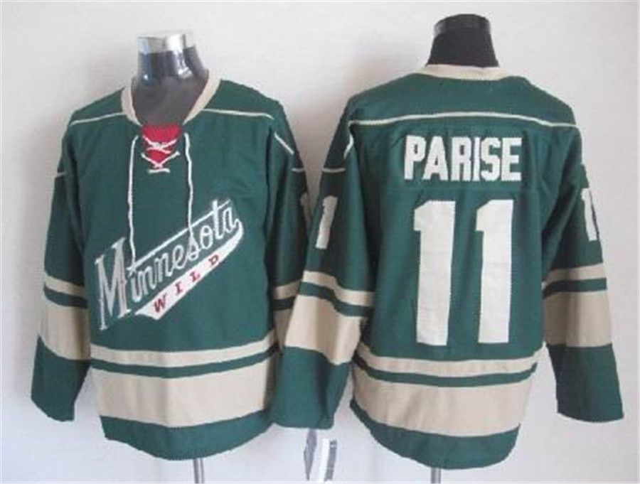 Fashion Retro Minnesota Wild Jersey 11 Zach Parise Jeseys Green Cream Red High Quality Mens Vintage CCM Stitched Hockey Jerseys