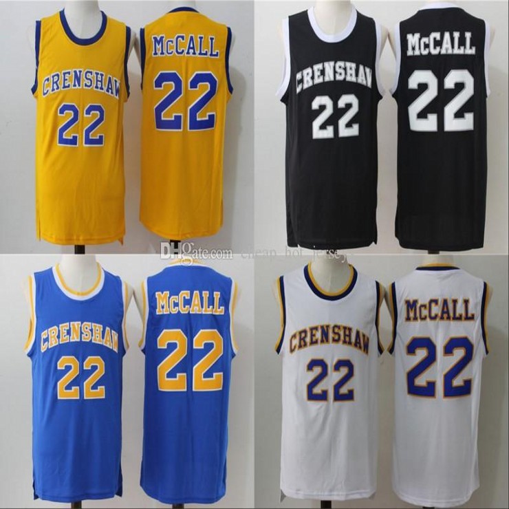 Quality 22 Quincy McCall Jersey Movie Basketball Crenshaw Jersey High School Black Yellow Blue White Men Basketball Jersey Stitched