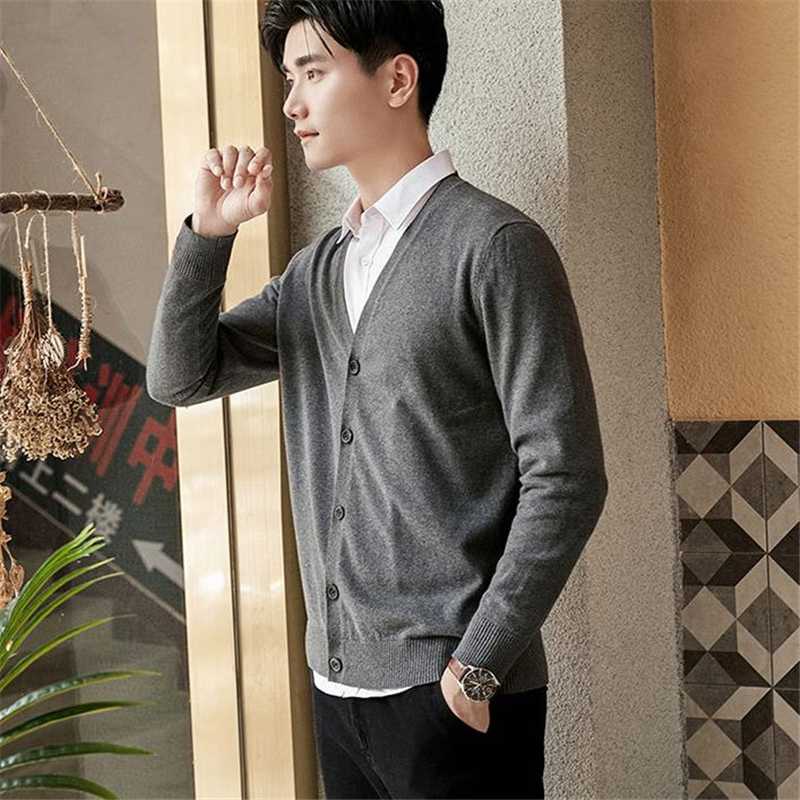 

Cotton Sweater Mens Cardigan Sweater Mens V-neck Sweaters Cardigan Knitwear For Men Jackets And Cardigans Men Coat, Black
