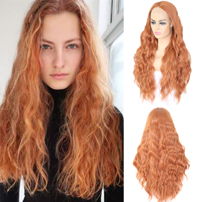 

RONGDUOYI Long Orange Wigs Loose Wave Synthetic Lace Front Wig for Women Heat Resistant Fiber Natural Hairline Woman Hair Wigs, As pic