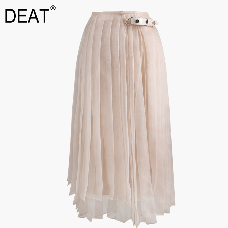 

DEAT 2020 new spring and summer high waist pleated loose wide halfbody skirt female sweet bottom wearing with belt WK99311L, Pink