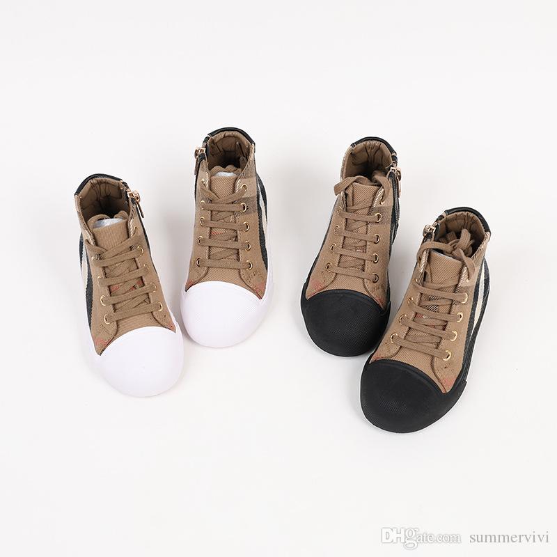 

Kids designer shoes boys girls plaid ankler running shoes children non-slip canvas casual shoes kids Zipper sneakers, Black