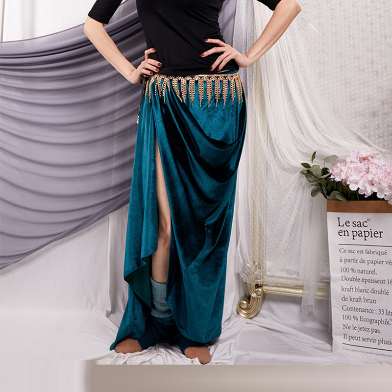 

Belly Dance Practice Clothing Womne Winter New Performance Clothing Velvet Hip Scarf Skirt Dance Performance, Blue
