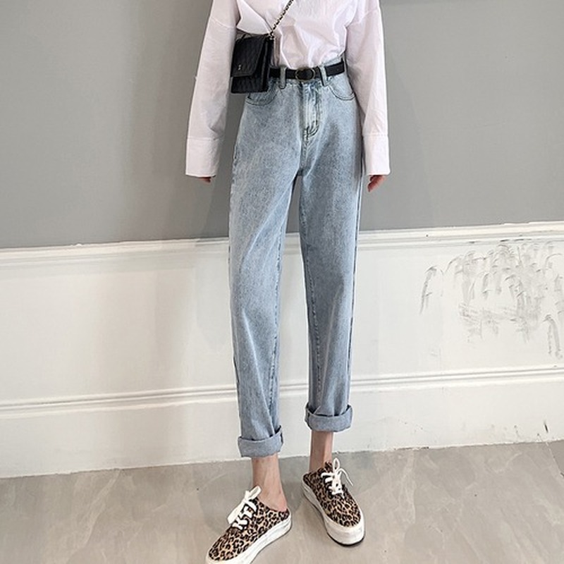 

Jeans Women Blue High Waist Denim Pants Mujer Mom Boyfriend Straight Jeans Autumn Spring 2019 Denim