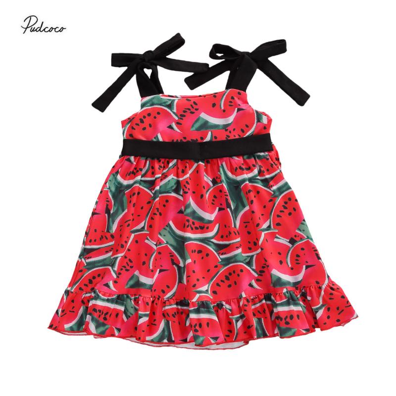 

2020 Baby Summer Clothing Kids Infant Baby Girls Sleeveless Watermelon Print Dress Summer Fashion Fruit Print Dress, As pic