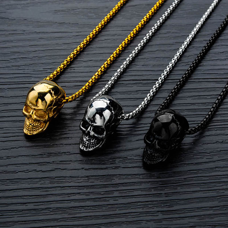 

Punk Stainless Steel Pendant Necklace New Arrival Super Gothic Skull Biker Pendant Mens Skull Necklace Punk/Gothic Necklace