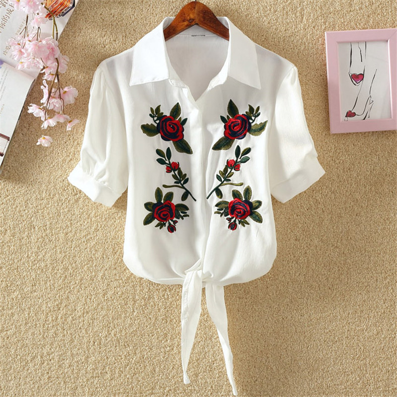 

2020 new Women Blouse Embroidery Shirts 2020 Korean Short Sleeve Flower Embroidery Blouse Lady Summer Top Plus Size Female Clothes, 13#