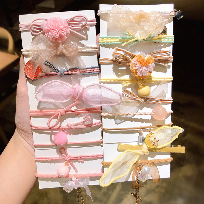 

9pcs/Set Girls Elegant Flower Pearls Bow Elastic Hair Bands Cute Scrunchie Gum Headband Rubber For Kids Ropes Hair Accessories