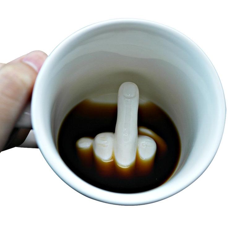 

Creative Design White Middle Finger Mug Novelty Style Mixing Coffee Milk Cup Funny Ceramic Mug 300ml Capacity Water Cup