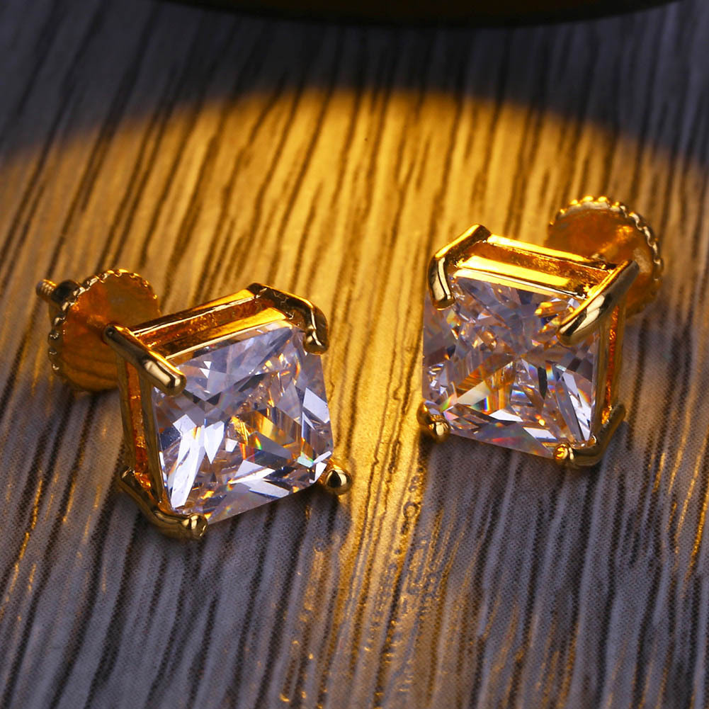 

Gold-plated Micro Insert Square Gao Shier Nail Hiphop Hip-hop 8mm Earring