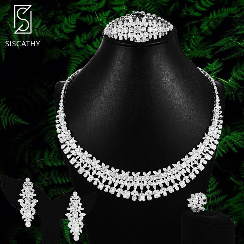 

Earrings & Necklace SisCathy Dubai Italian 4 PCS Bracelet Ring For Noble Women Bridal Wedding Party Show Jewelry Sets 2021, As pic