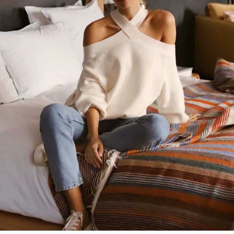 winter white off the shoulder sweater
