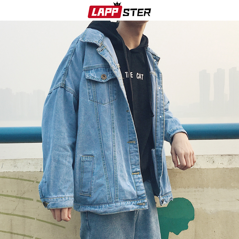 

LAPPSTER Men Oversized Korean Denim Jacket 2020 Mens Harajuku Japanese Streetwear Jeans Jacket Male Hip Hop Casual Windbreaker, Black
