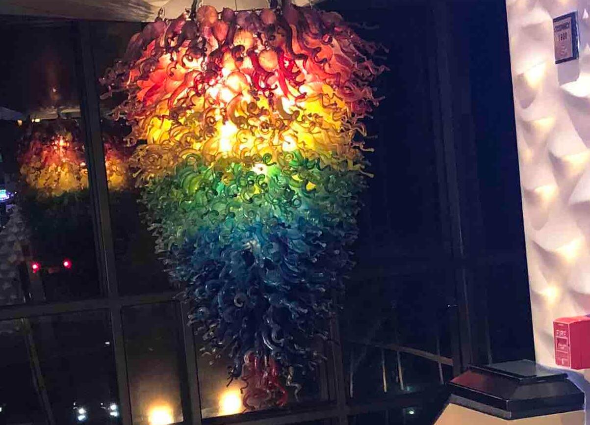 

Christmas Decor Rainbow Color Large Size Murano Art Pendant Lights LED Hand Blown Glass Chandeliers on Sales