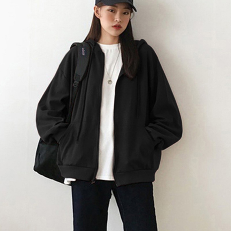 

Girls' Lazy Wind Coat Thin Section Loose Hooded Drawstring Coat Solid Color Long-sleeved Women Autumn Clothes MM, Gray